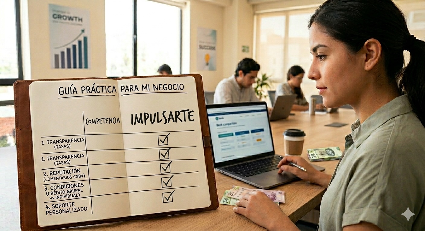 Mujer emprendedora revisando opciones de crédito para elegir una financiera confiable para su negocio